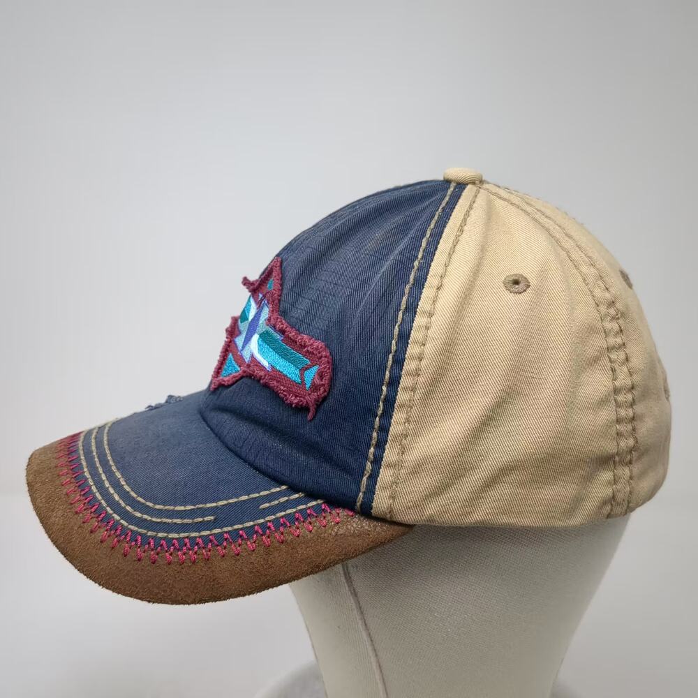 Catchfly Baseball Cap Blue Beige OS Strapback Distressed Aztec Embroidered Hat - Picture 3 of 9